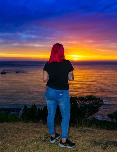 Red Haired Girl watching Camps Bay Sunset - Blue & Magenta Sky | Lycona Photography | Durban & Cape Town | Call: +27 83 246 5949